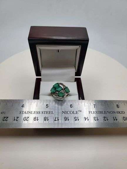 Victorian natural emeralds and diamond accent ring