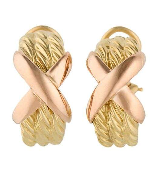 Vintage David Yurman Cable X Two Tone Hoop Earrings in 18K