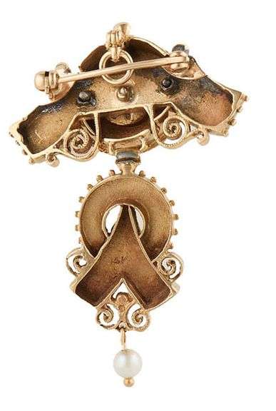 Vintage Victorian Pearl Dangle Brooch in 14K