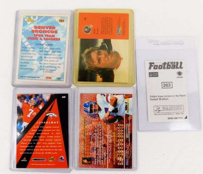 4 John Elway Football Cards & 1 Sticker