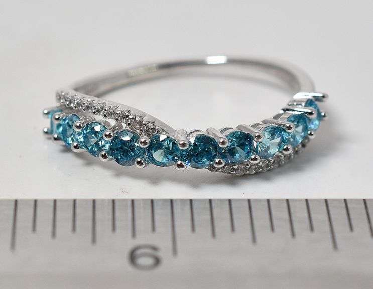 Blue Topaz and CZ Gemstone Ring in Sterling Silver