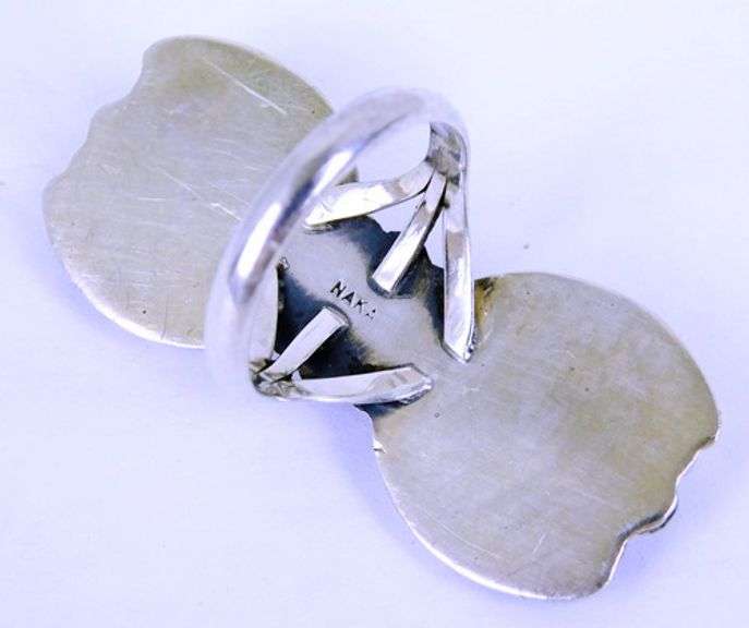 Native American Ornate Sterling Gemstone Ring, 8.5