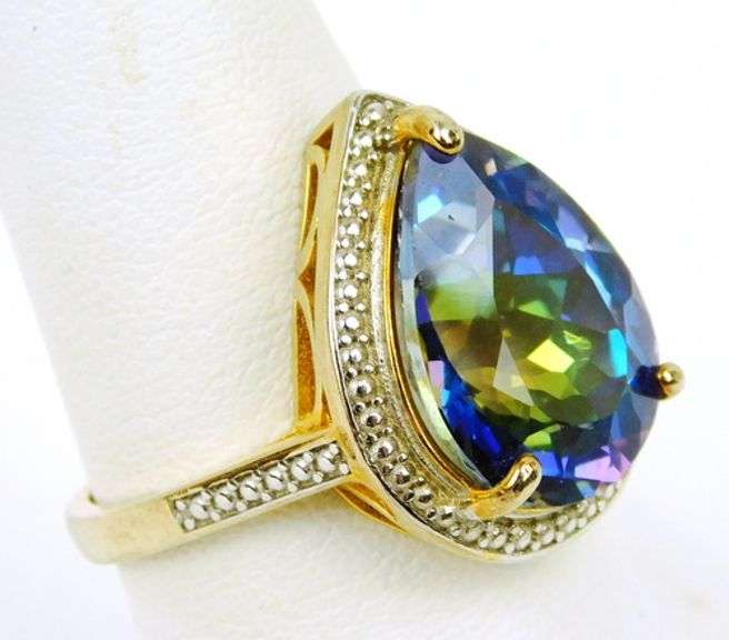 Large Sterling Vermeil Mystic Topaz Ring, Size 8