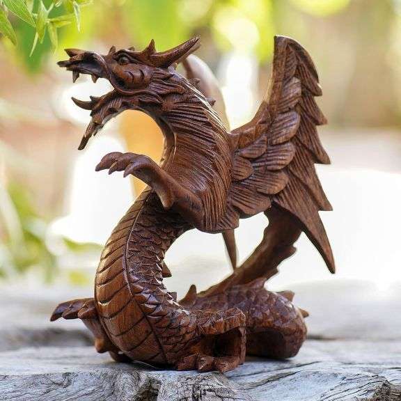 Hand-Carved Winged Dragon