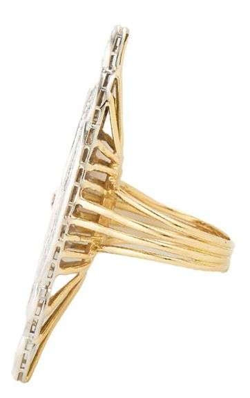 Vintage 0.32ctw Diamond Two Tone Elongated Marquise Shaped Ring in 14K and 18K