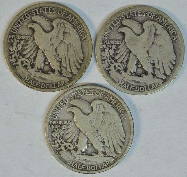 Sharp 1917-P, 1917-D (Rev) and 1917-S (Rev) Walking Liberty Halves