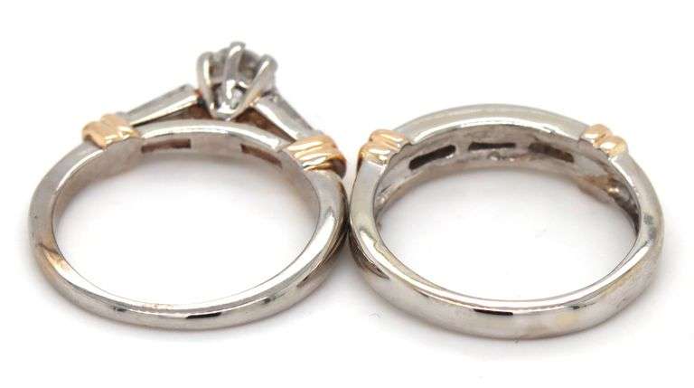 14kt White gold 1ctw RBC and baguette engagement set ring