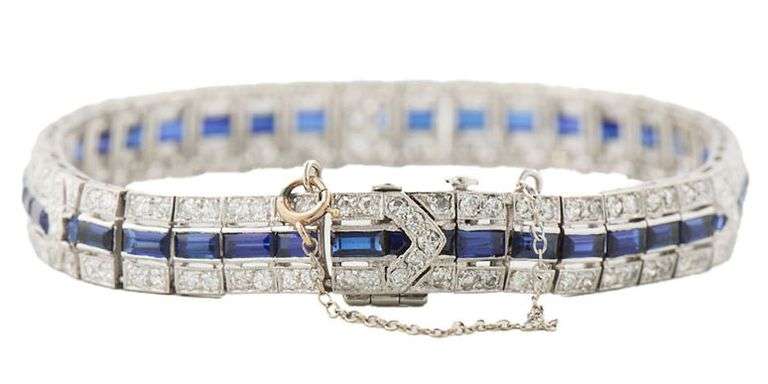 Antique 3.10ctw Old European Diamond and 5.25ctw Synthetic Sapphire Bracelet in Platinum