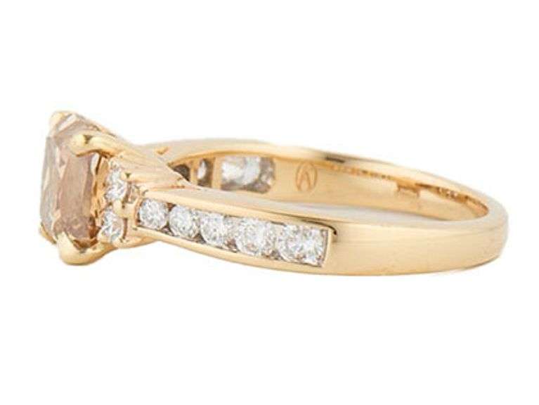 3.23ctw Radiant Fancy Brown and White Diamond Channel Set Ring in 14K