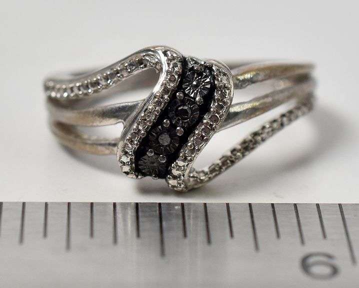 Blue and White Diamond Ring in Sterling Silver