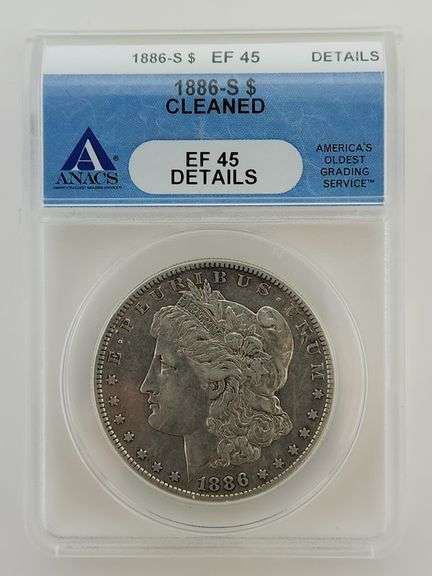 1886 S Morgan Silver Dollar, ANACS EF 45 Details