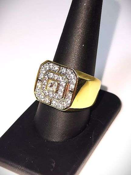 Men's 14 Kt Gold Plate 5.75 Cttw. Lab Simulated Diamond Ring.
