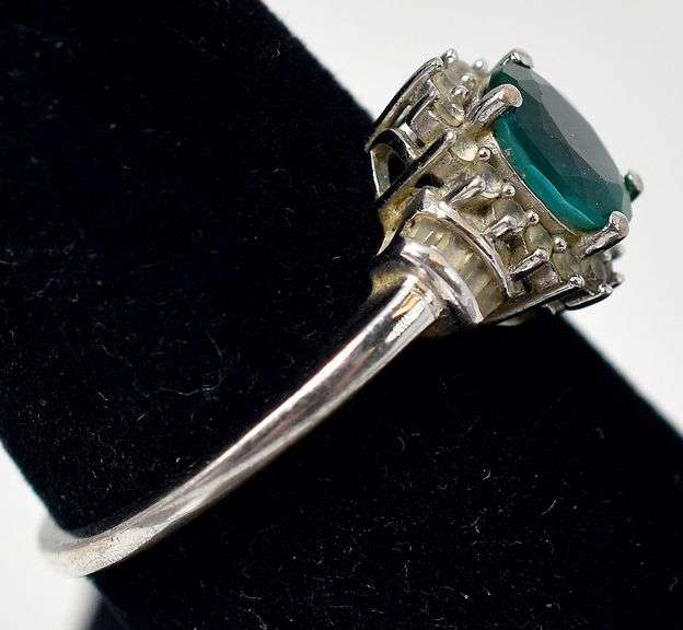 Emerald and CZ Gemstone Ring in Sterling Silver