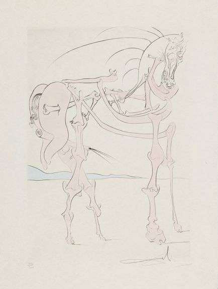 Highly Collectible Salvador Dali Hand-Signed Etching from 'Visions de Quevedo' suite, 1975