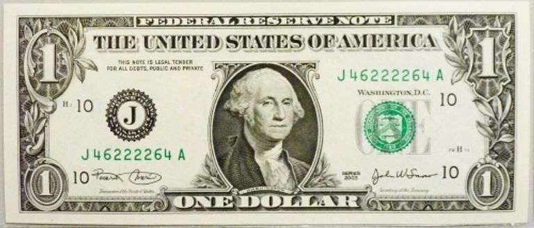Superb Crisp 2003 $1 Note K.C. Fancy Radar Number 46222264!