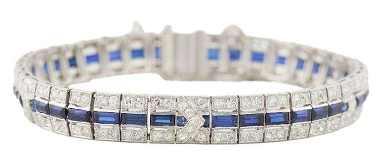 Antique 3.10ctw Old European Diamond and 5.25ctw Synthetic Sapphire Bracelet in Platinum