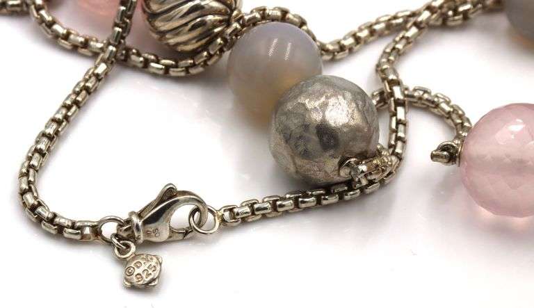 David Yurman Rose quartz moonstone and Chalcedony Elements station necklace