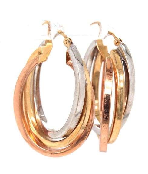 Stunning Estate 14K Tri-Color Triple Hoop Earrings