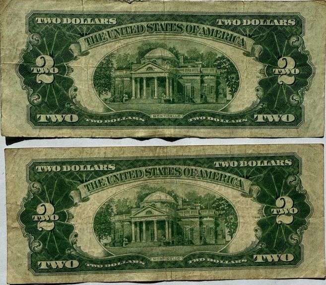 1928 F G Red Seal $2 US Notes
