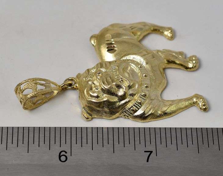 Mighty 10K Yellow Gold Bull Dog Pendant