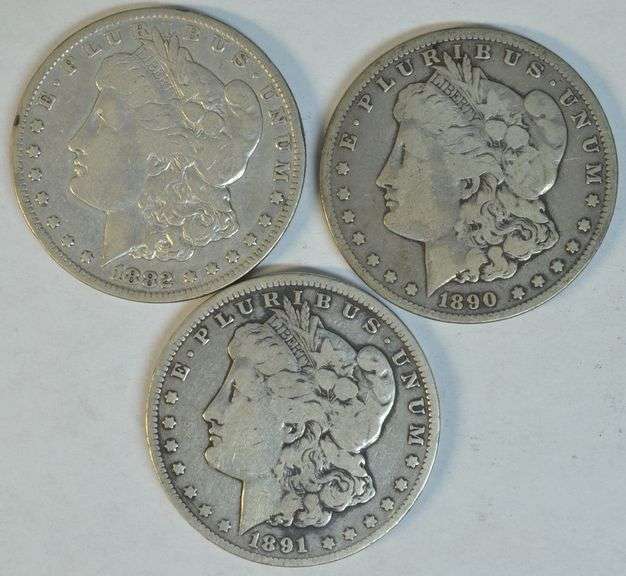 3 Diff. Scarce nice Carson City Morgan Silver Dollars: 82-CC, 90-CC, & 91-CC