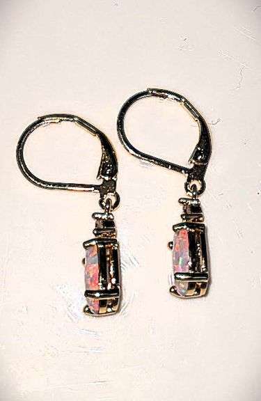 14 K Gold Plated 4 Ctw Welo Color Play Lab Simulated Opal Earrings