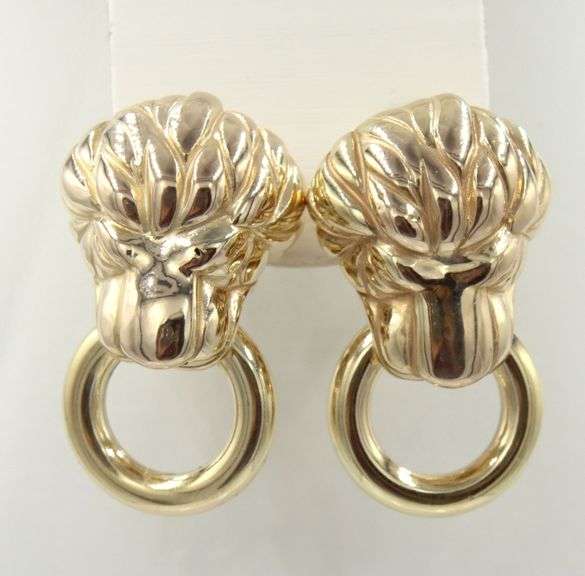 18kt Yellow gold Lion head door knocker earrings