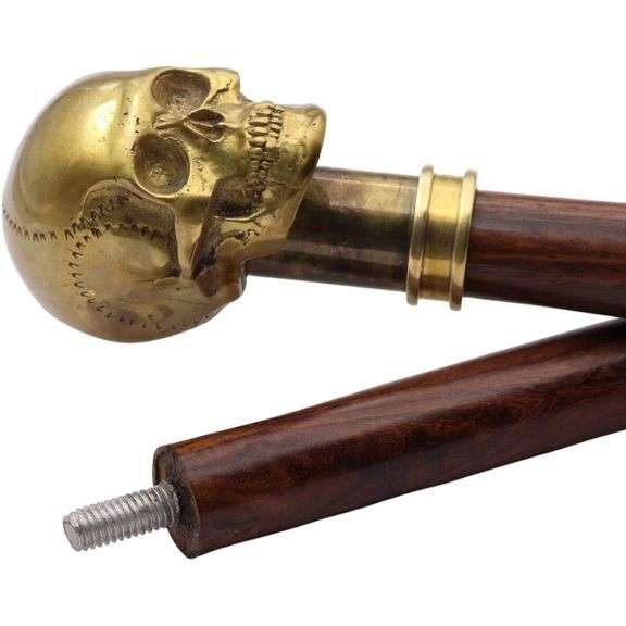 Brass Skull Walking Cane with Hardwood Shaft