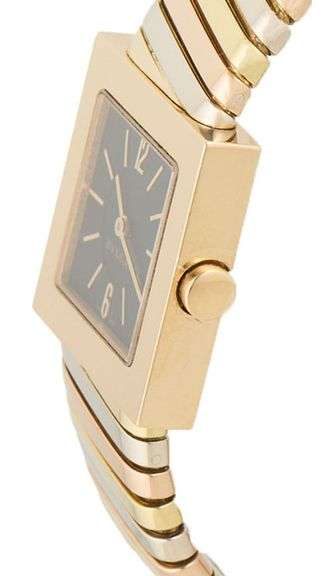 Bvlgari Tubogas Quadrato SQ222T, 22mm, Black Dial, Tri Gold Ladies Watch
