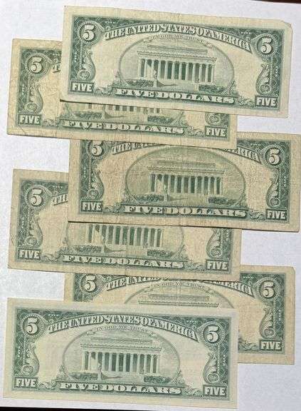 6 1953 Circulated Red Seal US Notes