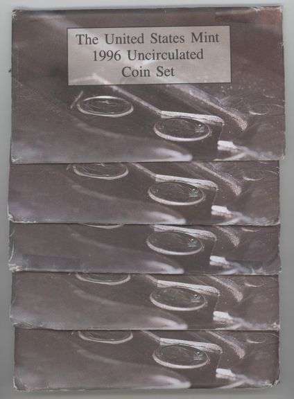 5 Scarcer 1996 Uncirculated Mint Sets in envelopes (no extra Dime)