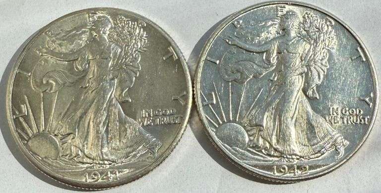 1941 1942 Frosty White Unc Walking Liberty Halves