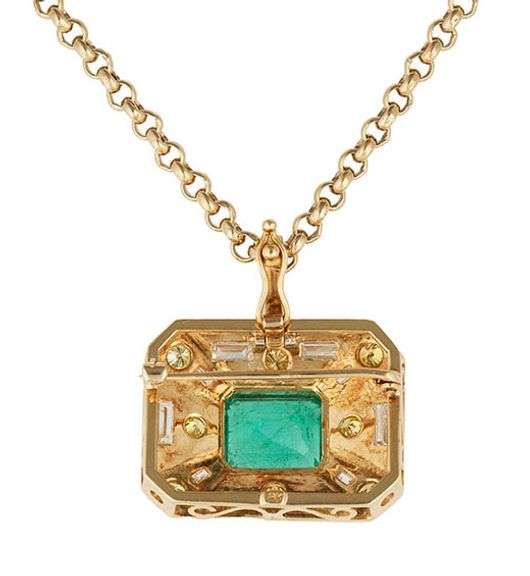 4.70ct Emerald and 2.30ctw Yellow and White Diamond Pendant Necklace in 18K