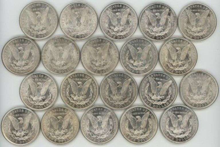 Frosty-white Choice BU Roll of 20 1921 Morgan Silver Dollars