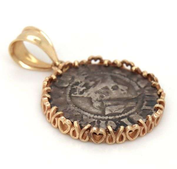 Neat Old English Silver Coin in 14K Bezel