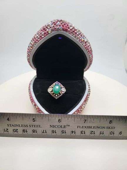 Victorian natural emeralds and diamond accent ring