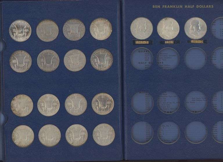 Nice Complete Set of all 35 Franklin Half Dollars 1948 to 1963-D in album