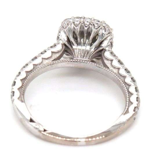 18kt White gold Tacori 1ct round brilliant cut and 0.65ctw diamond halo engagement ring