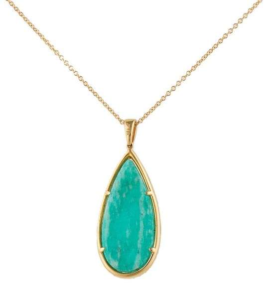Amazonite Quartz Doublet and 0.25ctw Diamond Frame Teardrop Pendant Necklace in 14K