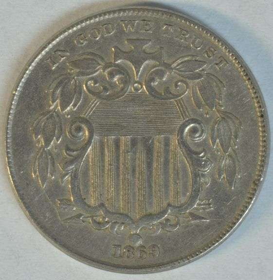 Fully struck AU/Unc 1869 Shield Nickel