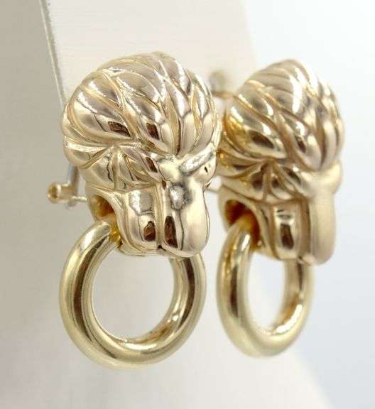18kt Yellow gold Lion head door knocker earrings