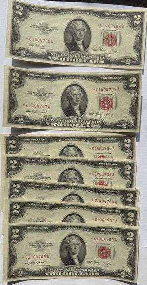 7 Consecutive 1953 Star $2 US Notes