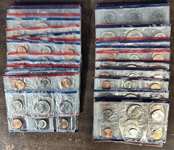 Large Lot of 21 assorted Uncirculated Mint Sets in original cellophane, no envelopes