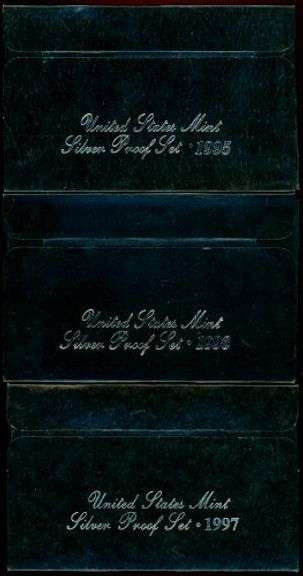 Run of 3 Different Silver US Proof Sets with Box & CoA: 1995-1997
