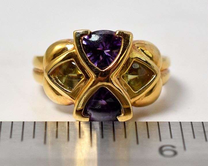 Amethyst and Peridot Gemstone Ring in Sterling Silver