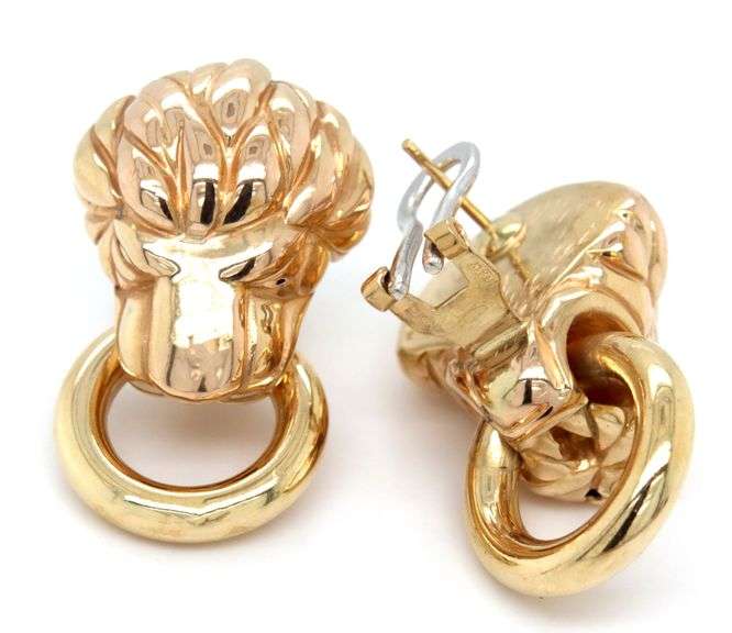 18kt Yellow gold Lion head door knocker earrings
