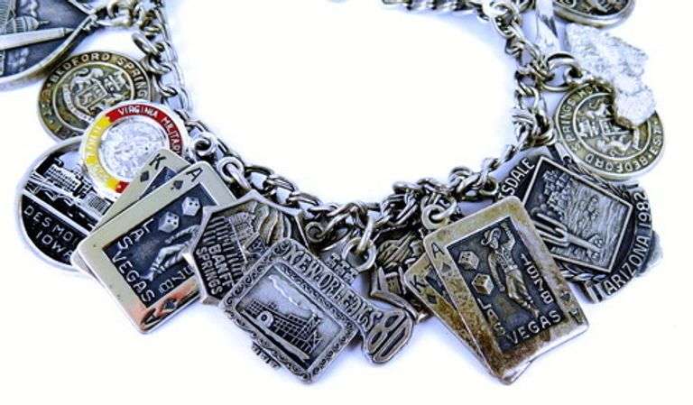 Vintage Sterling Silver Loaded Travel Charm Bracelet