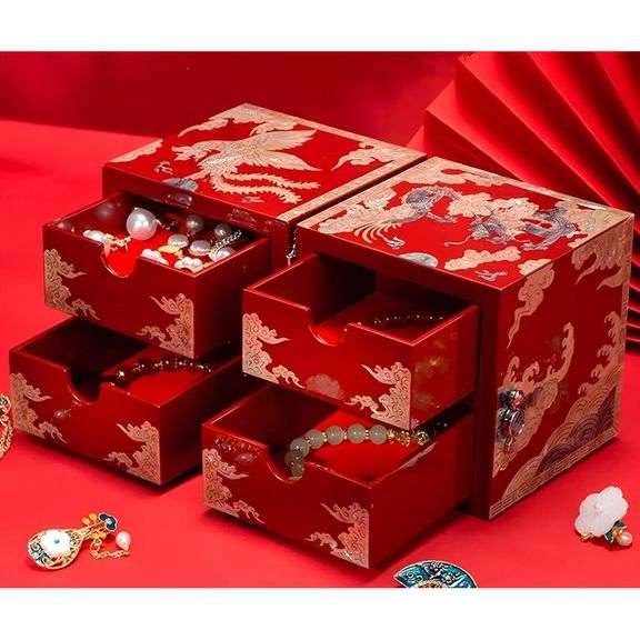 Handcrafted Mother of Pearl Phoenix and Dragon Jewelry Box