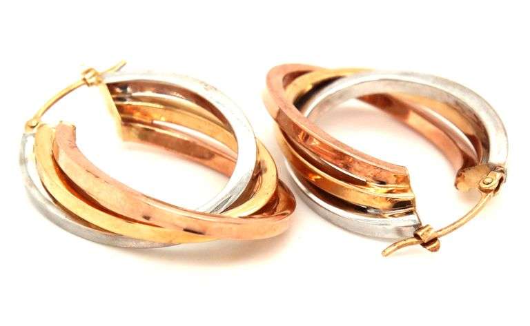 Stunning Estate 14K Tri-Color Triple Hoop Earrings