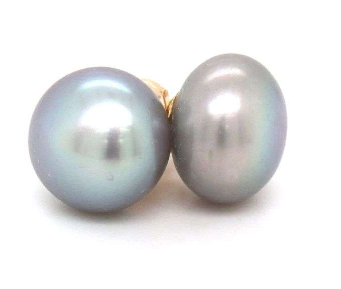 10mm Grey button pearl earrings